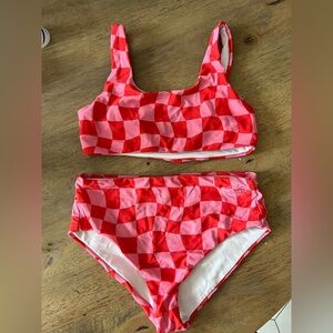 Seaesta Surf Girls Pink & Red Checkerboard Two-Piece Swim Set